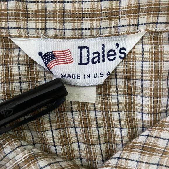Vintage DALES Shirt Plaid Pearl Snap Long Sleeve Western Cowboy Mens L Brown USA - Picture 4 of 9